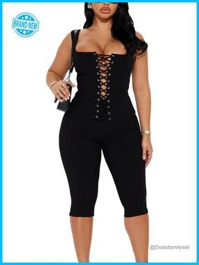 2 Piece Sleeveless Crop Top Capri Pant Set Tie Front
